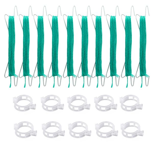 10 Pack Green Tomato Hooks 10M Rope image