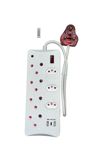 7 Way Multiplug with 2 USB Ports, Surge Protected