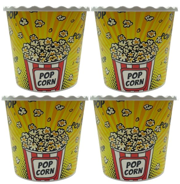 2.2L Plastic Reusable Popcorn Bucket - Yellow - Set of 2