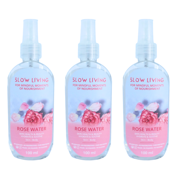 Slow Living Authentic Rose Water Triple Pack (100ml Each)