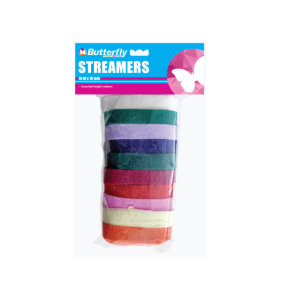 Butterfly Crepe Streamers - 10M X 10Mm (Pack Of 12, 120 Streamers)