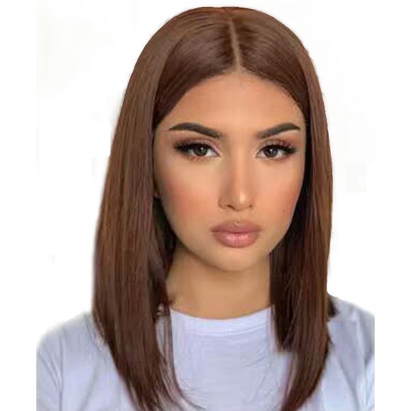 Virgin Human Hair - Glueless Full Frontal Bob Wig - Brown Colour