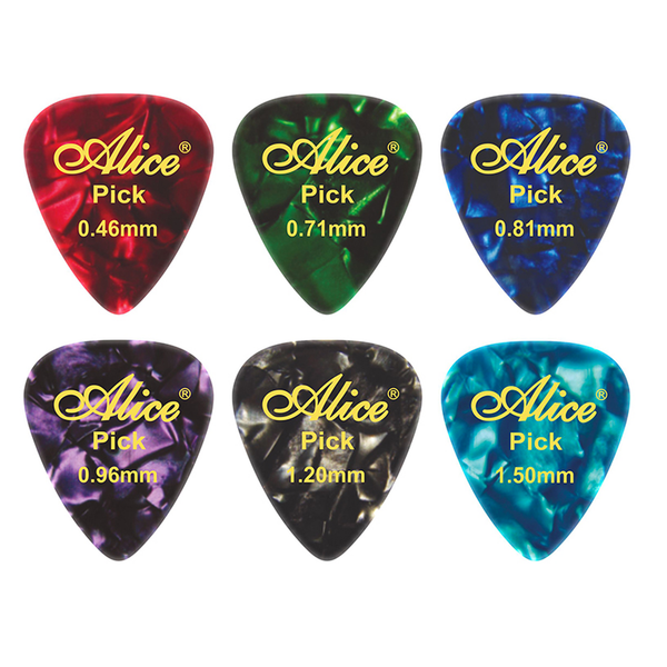 Alice Celluloid Guitar Picks Pack of 6 Assorted Colours &amp; Thicknesses