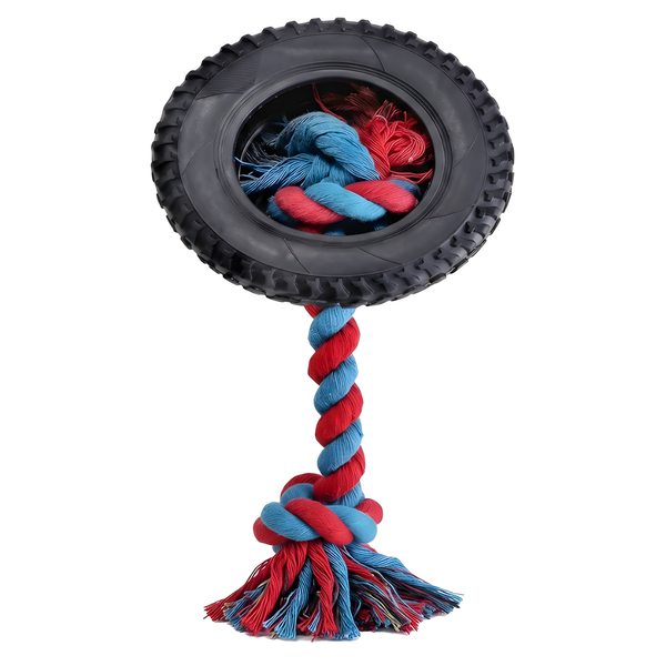 Nunbell Durable Rubber Tire and Braided Rope Tug-of-War Toy for Dogs