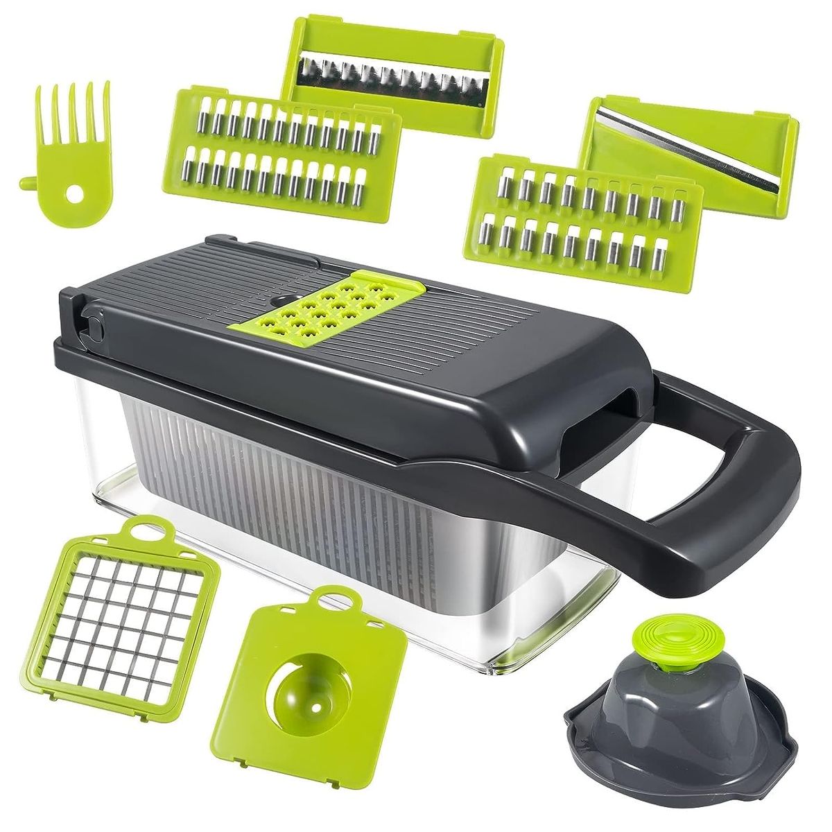 Multifunctional Dicer Slap Press Slicer Chopper with 8 Blades, Container