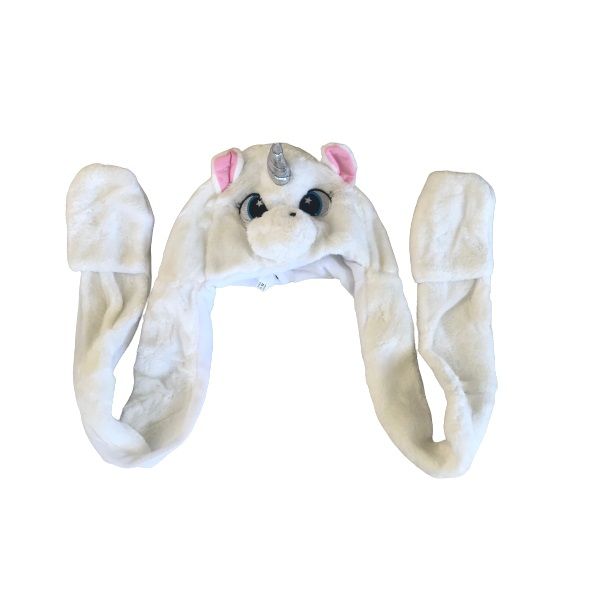 Plush Unicorn Hat with Ear Flaps, Horn &amp; Hand Pockets (Light Pink)