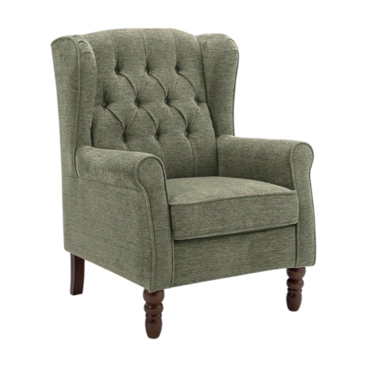 Button-Tufted Small Wingback Accent Chair with Rolled Arm
