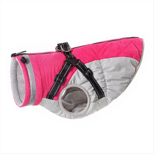 Waterproof Pet Jacket With Harness Winter Warm Dog Clothes A