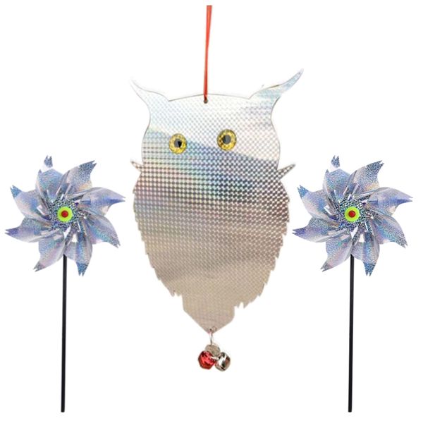 Garden Pest Control Bird Repellent Reflective Owl &amp; 2Piece Windmill Repellers