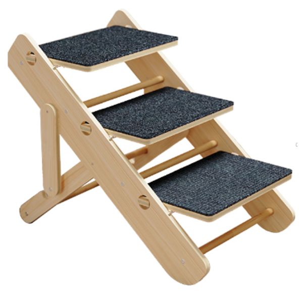 Pet Lightweight Foldable Wood Three Level Dog Stairs - 61cm
