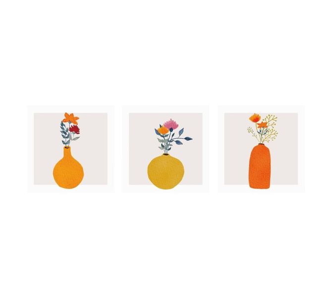 3 Piece Pot Plants Canvas Print - Orange (300 x 300mm) Wall Art