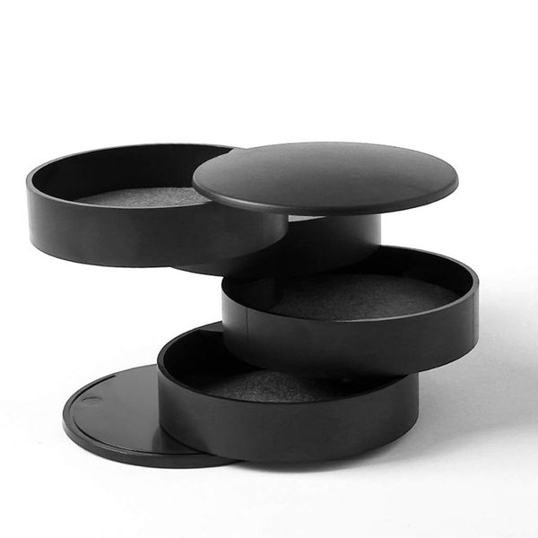 Modern Rotating Plastic Jewelry Box - Black