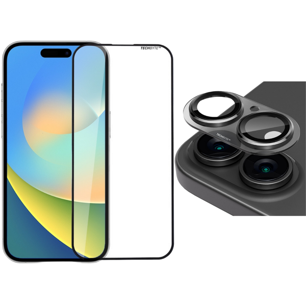 TechByte Tempered Glass Screen + Camera Lens Protector for iPhone 16 Plus