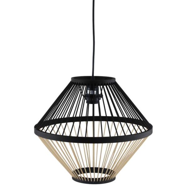 Black &amp; Natural Bamboo Diamond Pendant Light 350mm