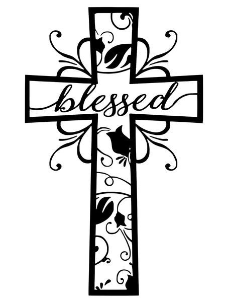 Blessed Cross Sticker Black Vinyl Religious Wall Art