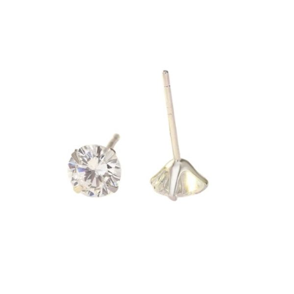 6mm 925 Sterling Silver Gemstone Stud Earrings - Clear