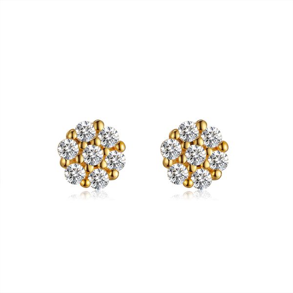Gold Plated Round Crystal Stud Earrings in Sterling Silver by Zana Jewels
