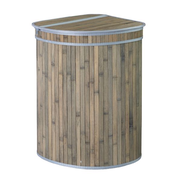 Creative Deco 75Lt Corner Bamboo Laundry Basket - Rustic Brown