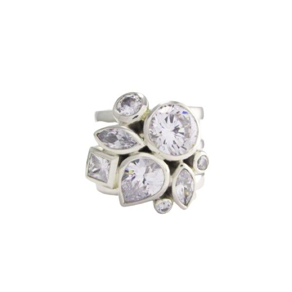 Sterling Silver Designer Cluster Fleur Ring
