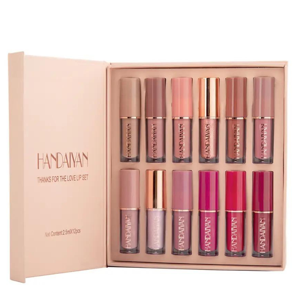 12Piece Long-lasting Waterproof Lip Gloss Set with Gift Box