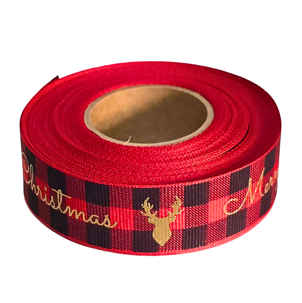 Christmas Buffalo Check Petersham Ribbon - 25mm x 10m Roll