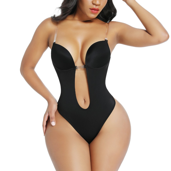 Trenditlocal Deep U Plunge Bra Thong Bodysuit Underwear