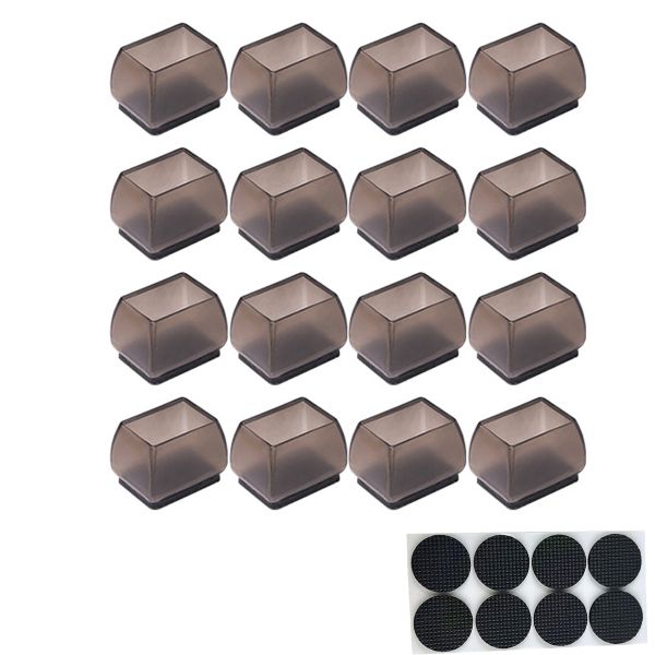 16 Piece Rectangle Black Silicone Chair Leg Floor Protectors with Felt Pad