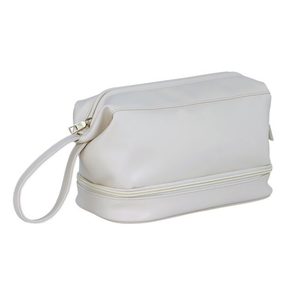 Travel Makeup for Women, Double Layer Toiletry Bag with Handle - White