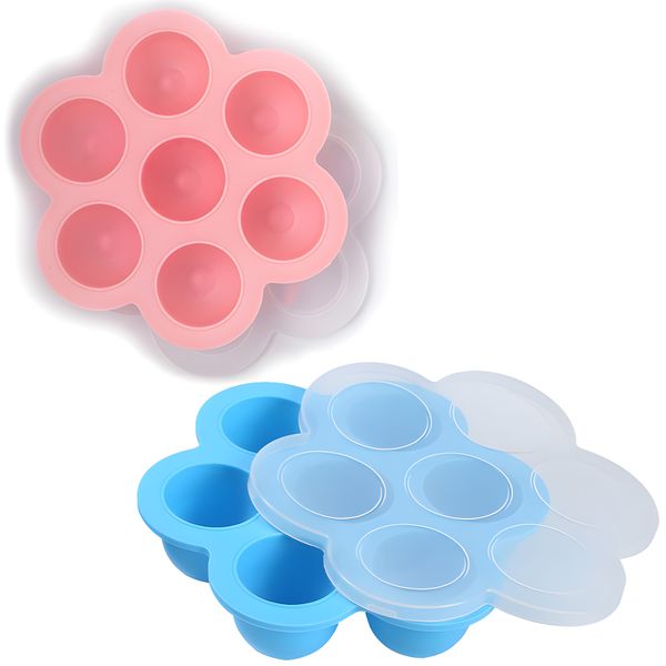 2Pack Silicone Egg Bites Molds Food Freezer Tray with Lid Storage Container
