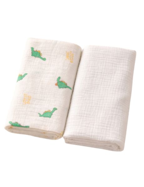 Dino Green and White Muslin Baby Throws- 2 Pack