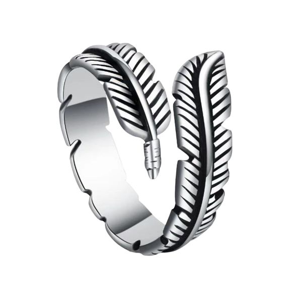 Beloving-925 Sterling Silver Creative Retro Feather Opening Ring
