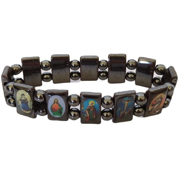 Holy Bracelet With Holy Pictures Made From Hematite
