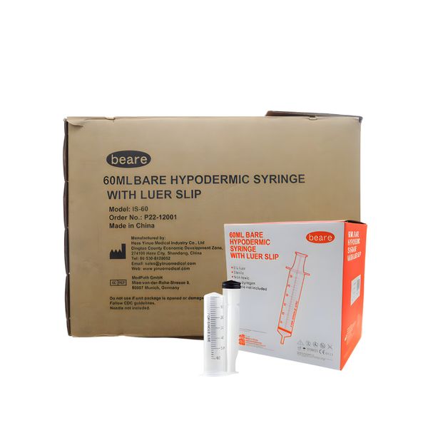 Beare 60ML Hypodermic Syringe With Luer Slip - 16 X 25 Packs - 400 Syringes