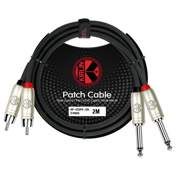 Kirlin AP-403PRBK 2M Dual RCA to Dual 1/4-Inch Patch Cable