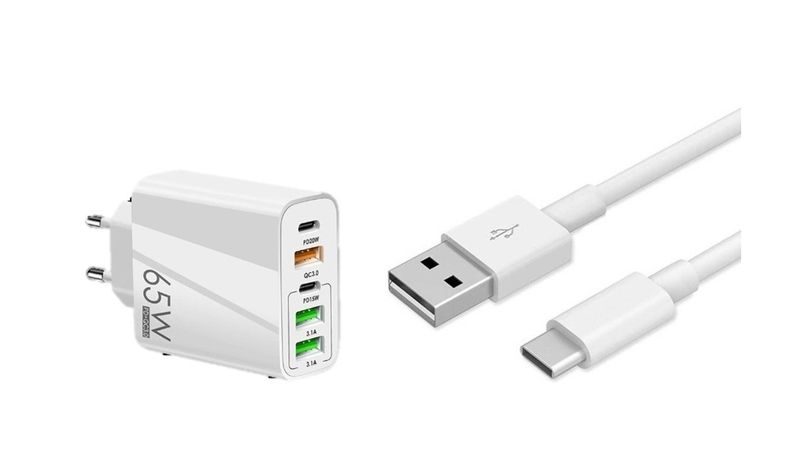 65W Fast Charge Multi-port USB With PD Charger Plus Type C Cable