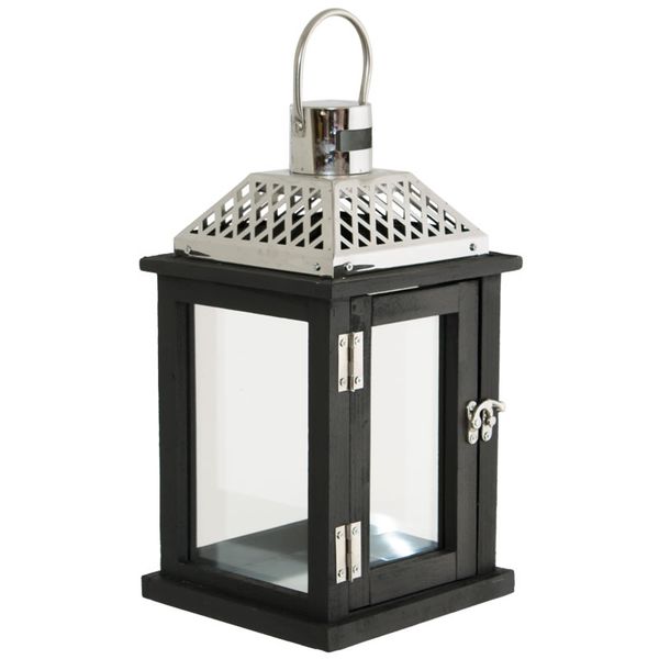 30cm Metal and Wood Lantern with Clear Glass-WIL14U1