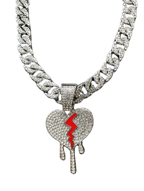 Luxury Bling Iced Out Broken Heart Pendant And Iced Out Chain Shop