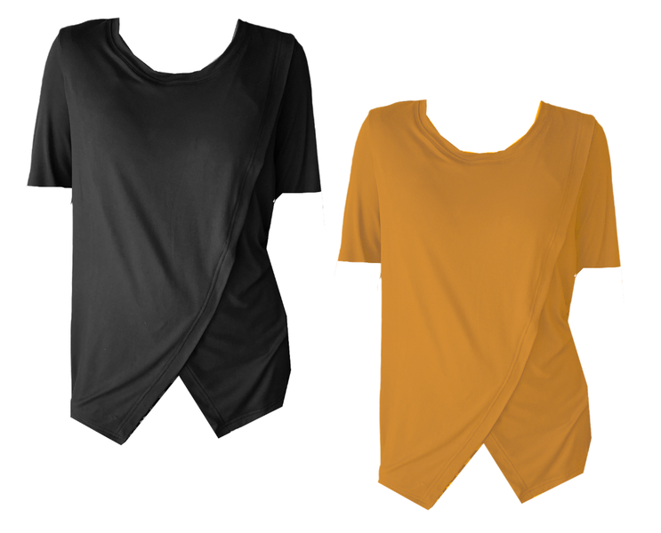 Comfy maternity &amp; breastfeeding tops-Short sleeve-2 Pack-Navy &amp; Mustard