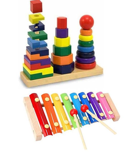 Kids Wooden Stacker blocks and Musical Xylophone Combo