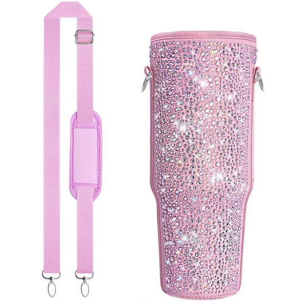 Neoprene &amp; Rhinestone Cover with Shoulder Strap for 40oz Stanley Cup