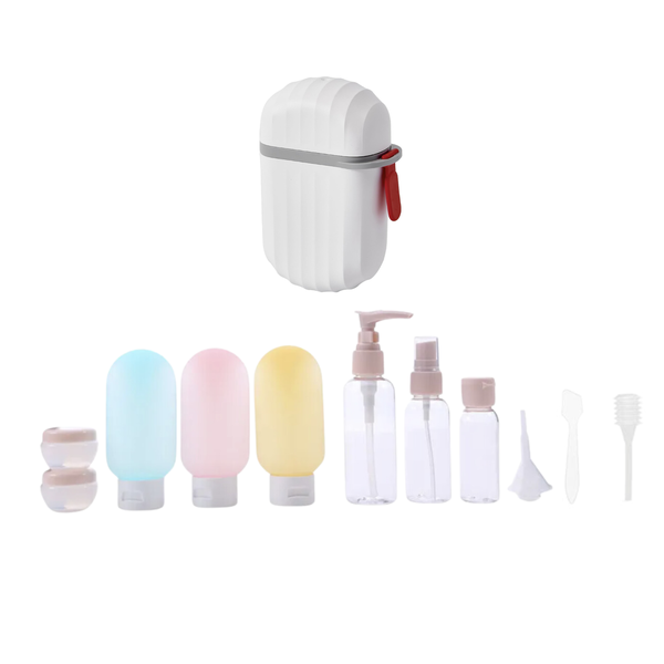 11 Piece Refillable Travel Bottle Set with Reusable Travel Soap Holder