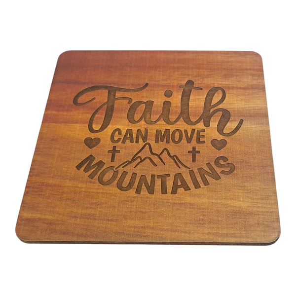 Gift Emporium Wooden-Style Coasters Set of 4 - Faith Can Move Mountains