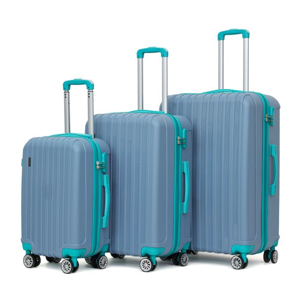 Garmanna 3 Piece Trolley ABS Hard Luggage Bag Set - Light Blue Green