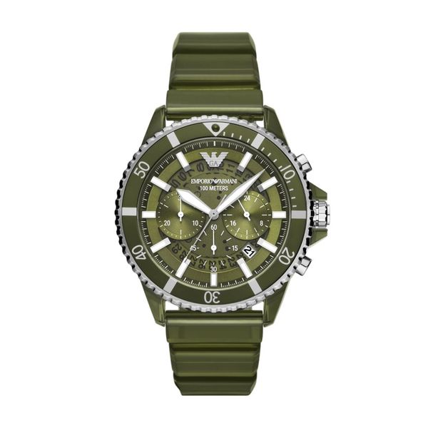 Armani Diver Mens Green Silicone Watch-AR11534