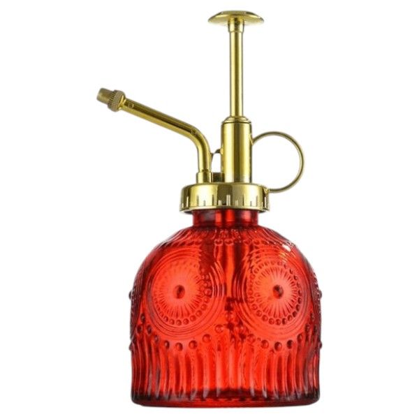 Embossed Glass Watering Mister With Gold Nozzle - Red