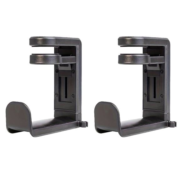 2 Pieces Adjustable Rotating Arm Desk Clamp Headphone Hanger - Black