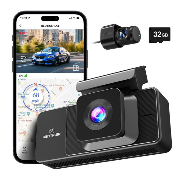 Redtiger A3 3-Channel Dash Cam with 2.5K Front + 1080P Cabin &amp; Rear, 3.18