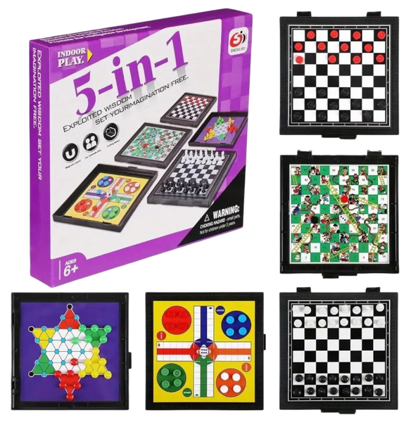 5in1 Portable Magnetic Family Game Chess Snake-Ladders Chinese Checker Ludo