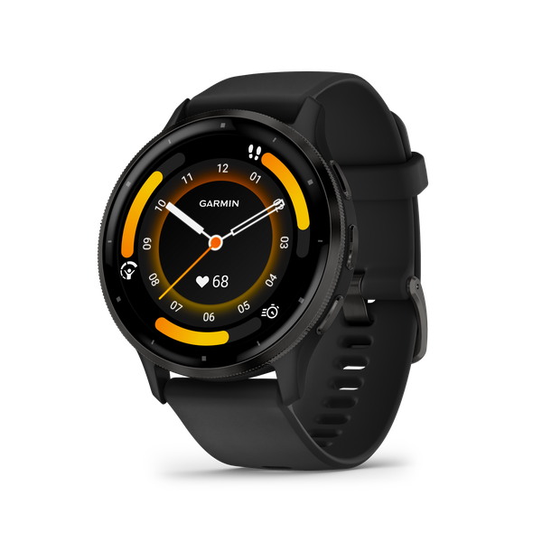 Garmin Venu 3: Slate Stainless Steel Bezel with Black Case and Silicone Band