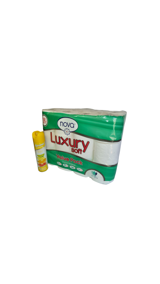 Nova Luxury Soft Toilet Paper 2 Ply 24 Rolls Plus Air Freshener